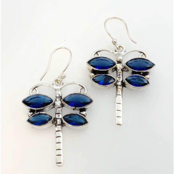 925 Silver Plated-Blue Topaz Gemstone Earrings - Picture 2 of 5